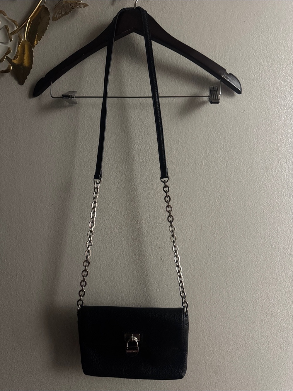Calvin Klein Black Leather Crossbody with Silver Chain